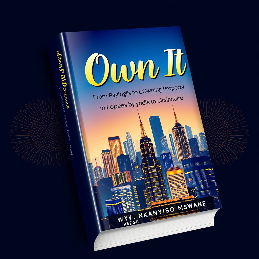 A stunning book cover design for 'Own It: From Paying Bills to Owning Property' by Nkanyiso Mswane