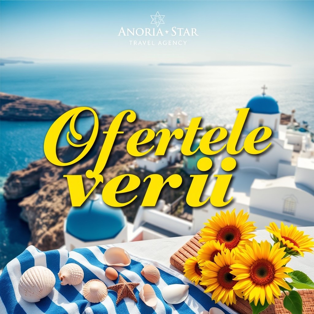 A stunning promotional poster for 'Anoria Star Travel Agency', highlighting summer offers