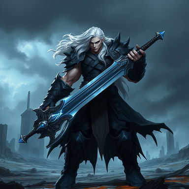 A fantasy character inspired by the FORSAKEN universe, featuring a tall, muscular figure with dark, rugged armor
