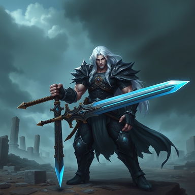 A fantasy character inspired by the FORSAKEN universe, featuring a tall, muscular figure with dark, rugged armor