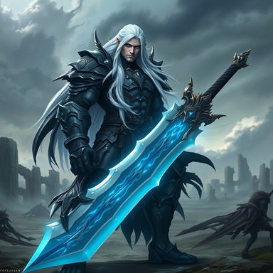 A fantasy character inspired by the FORSAKEN universe, featuring a tall, muscular figure with dark, rugged armor