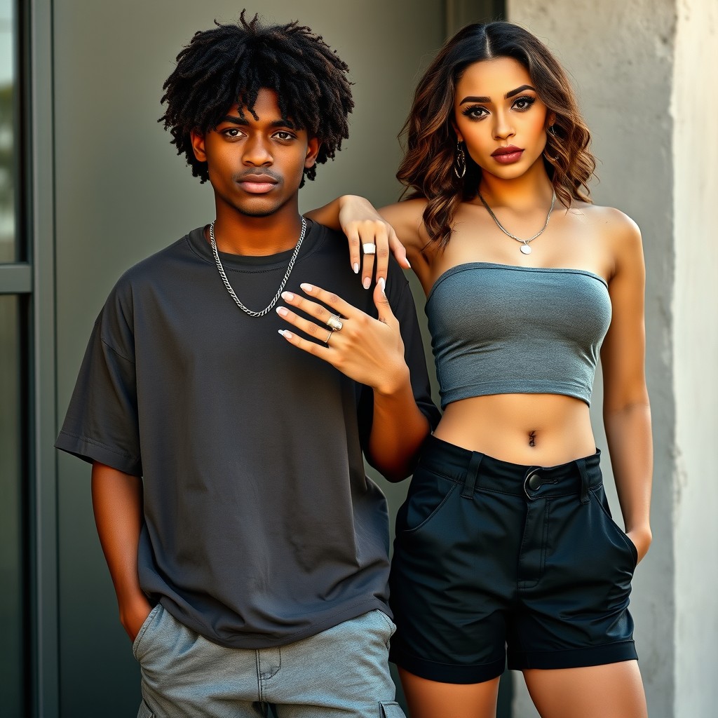 A stylish urban scene featuring a boy and a girl embodying rap, thug, and ghetto culture