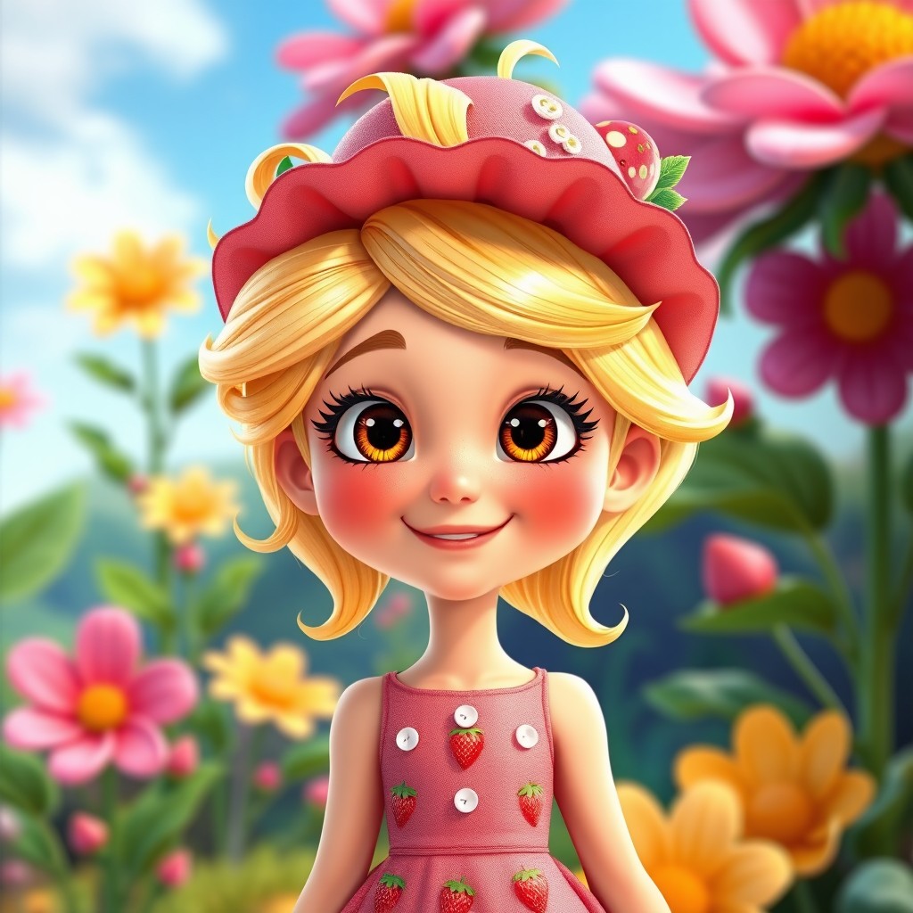 A cheerful Pixar-style character with bright blonde hair styled in playful waves
