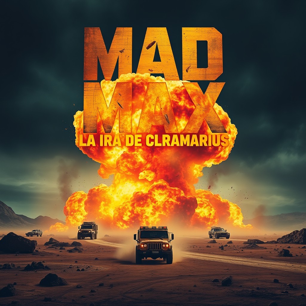 A stunning movie poster for a film titled 'Mad Max: La Ira de Claramarius'