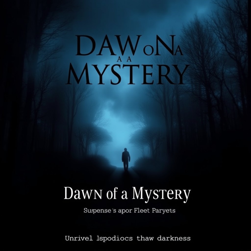 A captivating book cover design for a suspense novel, titled 'Dawn of a Mystery'