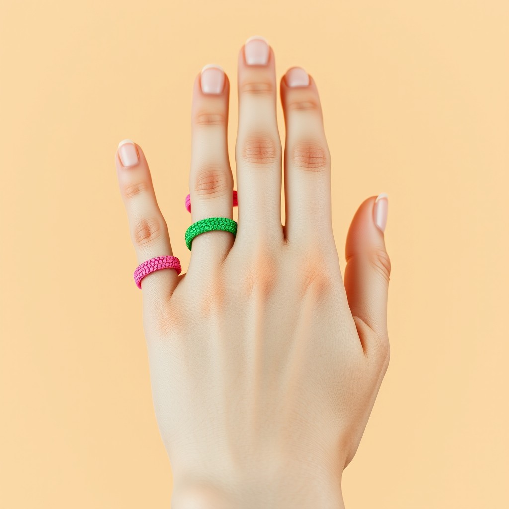 A close-up, photorealistic image of a single human hand belonging to a young adult female