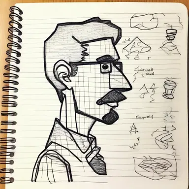 Lost in thought, he mindlessly doodled on his notebook during a boring lecture.