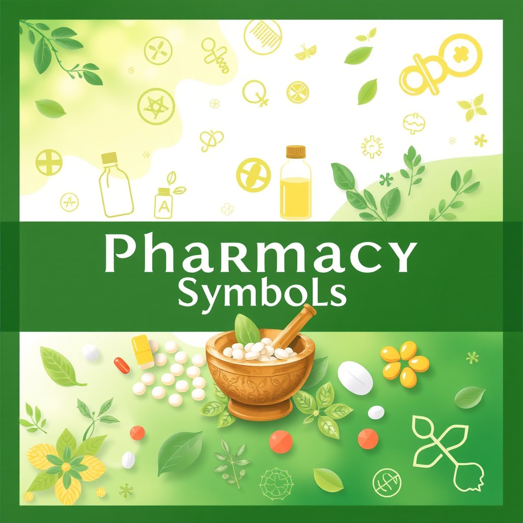 A vibrant and creative cover design for a pharmacy theme, featuring elements like prescription bottles, medical symbols, and herbs