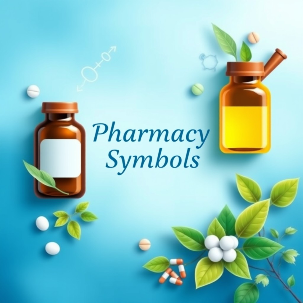 A vibrant and creative cover design for a pharmacy theme, predominantly featuring a calming blue color palette