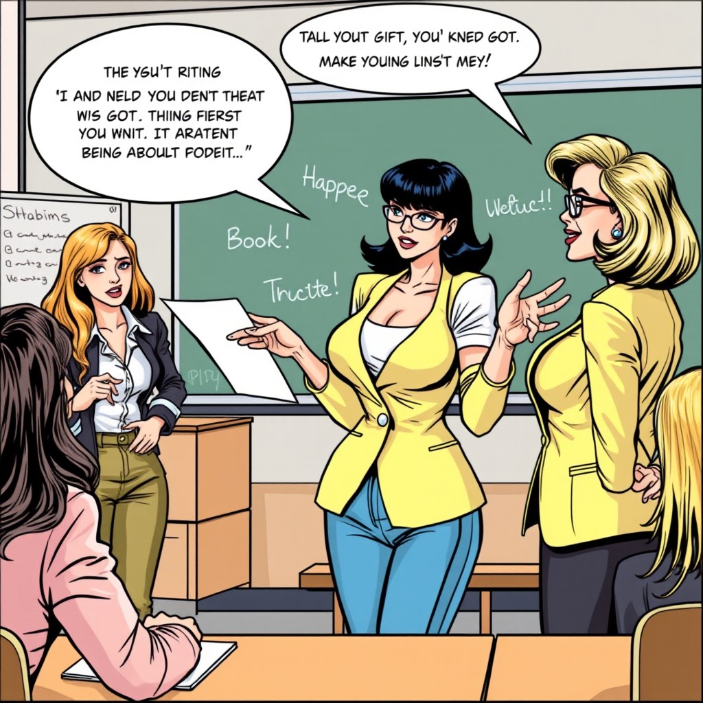 Dynamic Classroom Debate in Vintage Comic Style