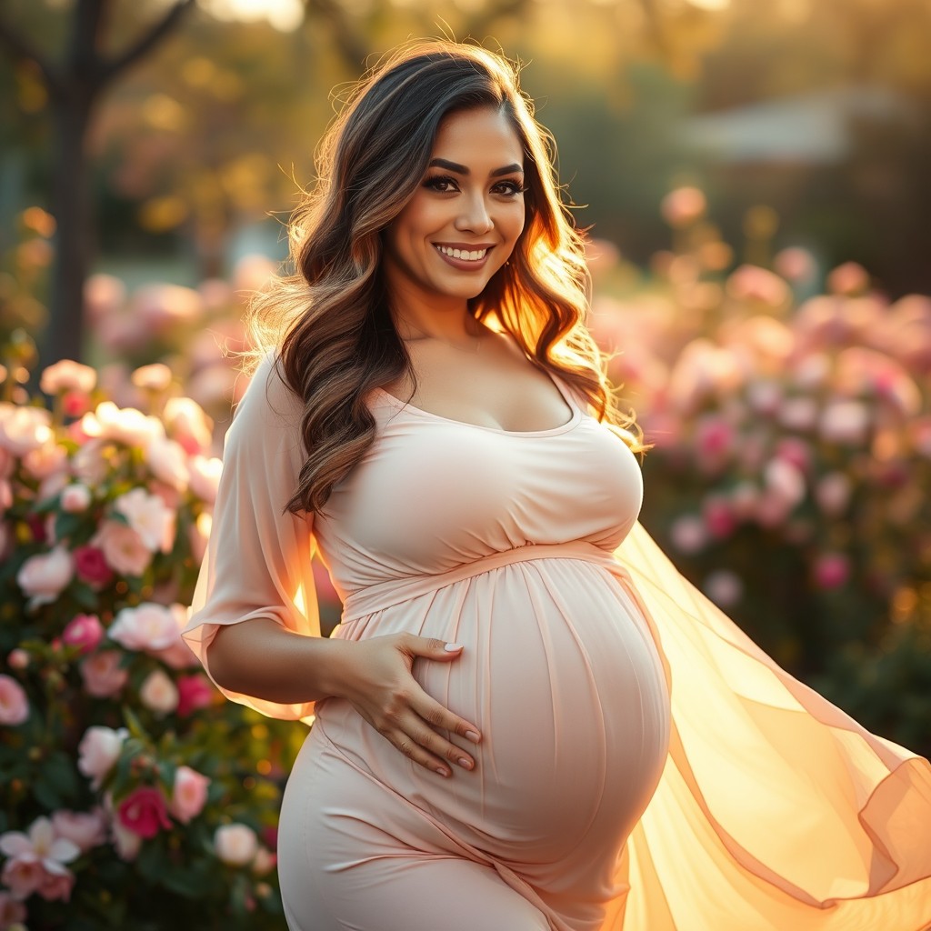 A gorgeous portrait of a beautiful pregnant woman, exuding elegance and joy