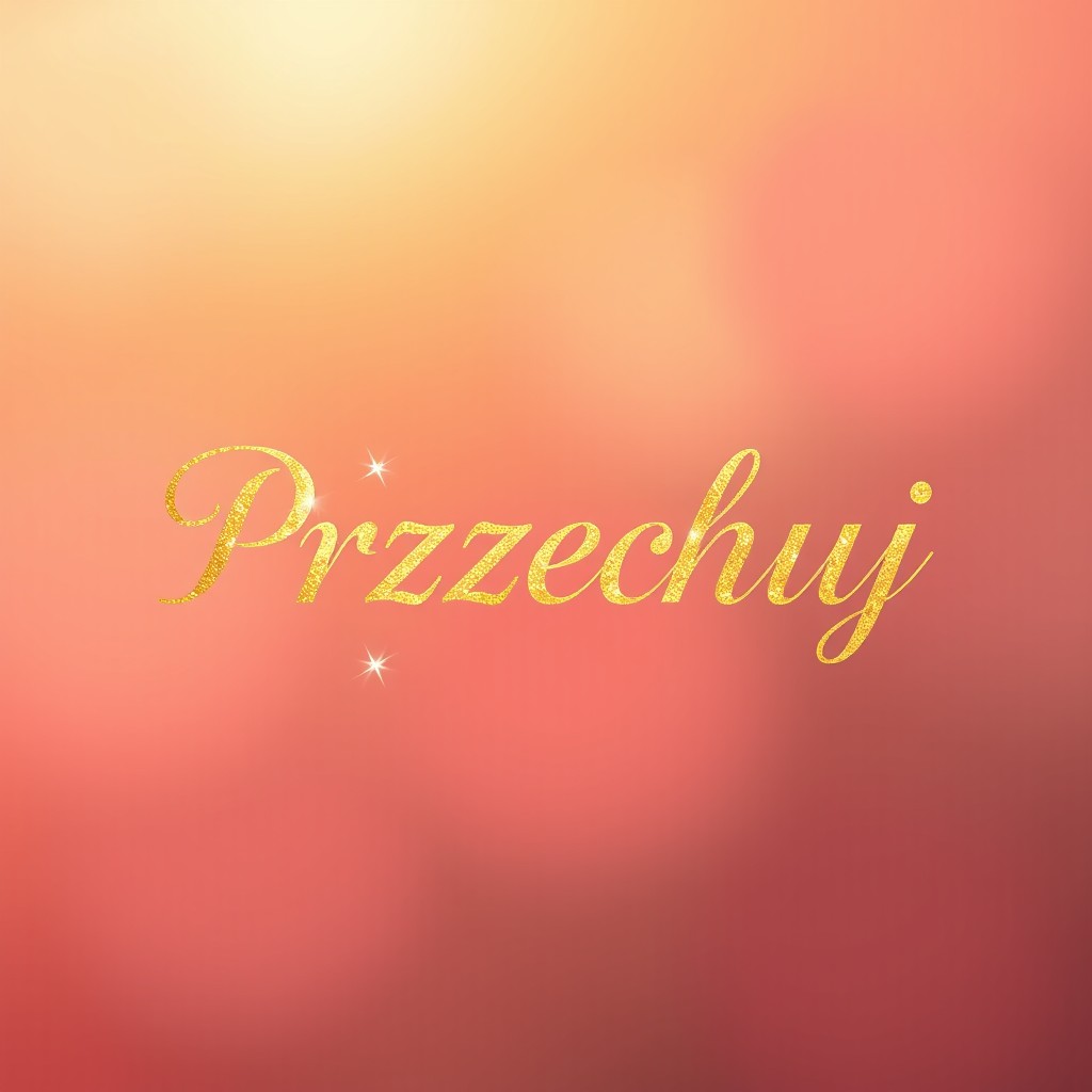 A beautiful and elegant graphic featuring the golden text "Przechuj" prominently displayed in a stylish font