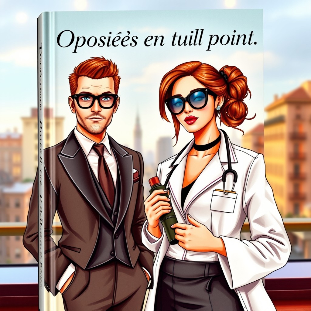 A captivating book cover illustrating a romance between a dashing single father, who is the CEO of a major company, and a brilliant, stylish doctor