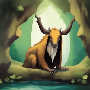 The fantastical creature lived in an off-centered cave hidden deep within the enchanted forest.