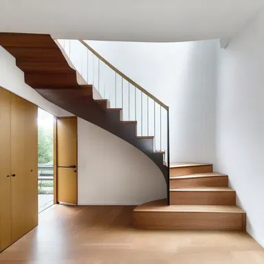 The modern house had an off-centered staircase, which added an element of surprise and uniqueness to the design.