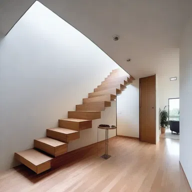 The modern house had an off-centered staircase, which added an element of surprise and uniqueness to the design.