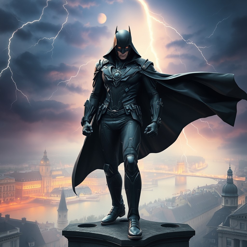 A captivating and imposing supervillain character set in the historical city of Koblenz, Germany