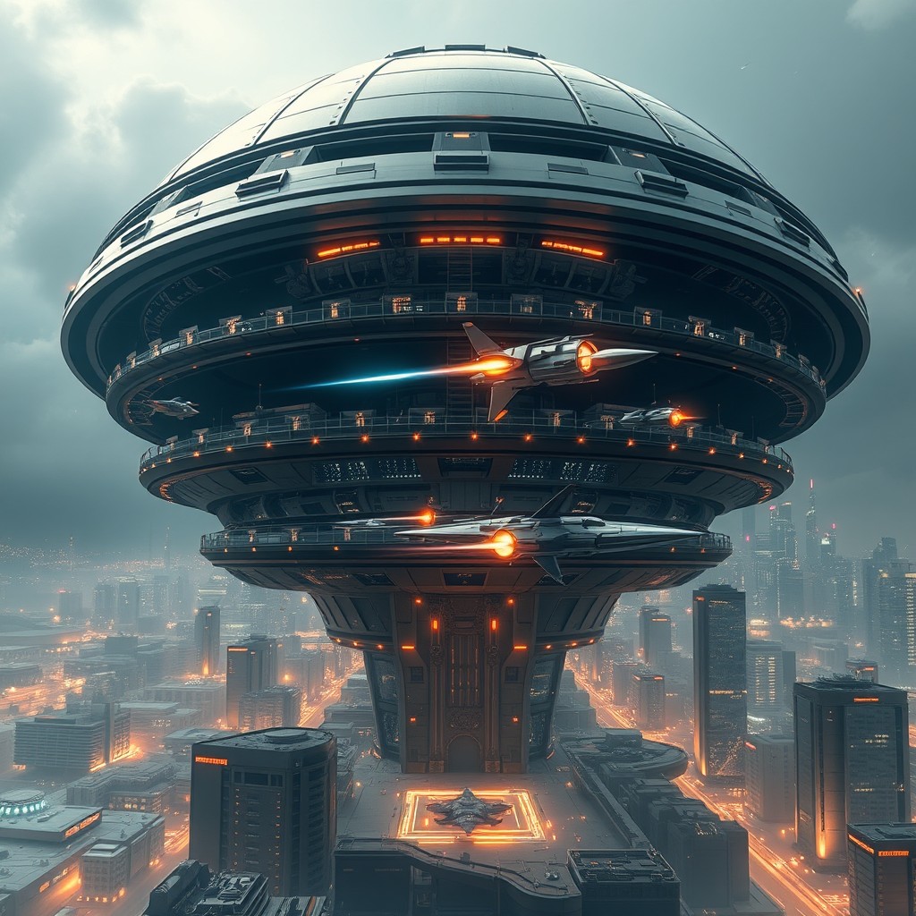 A sophisticated and luxurious depiction of a four-layer Star Shield defense system