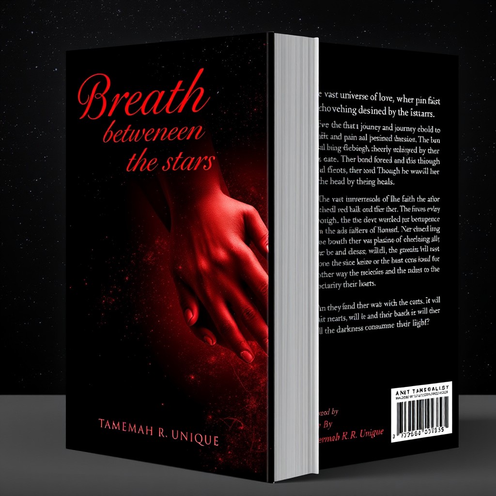 A beautifully designed book cover for 'Breath between the stars' by Tameemah 