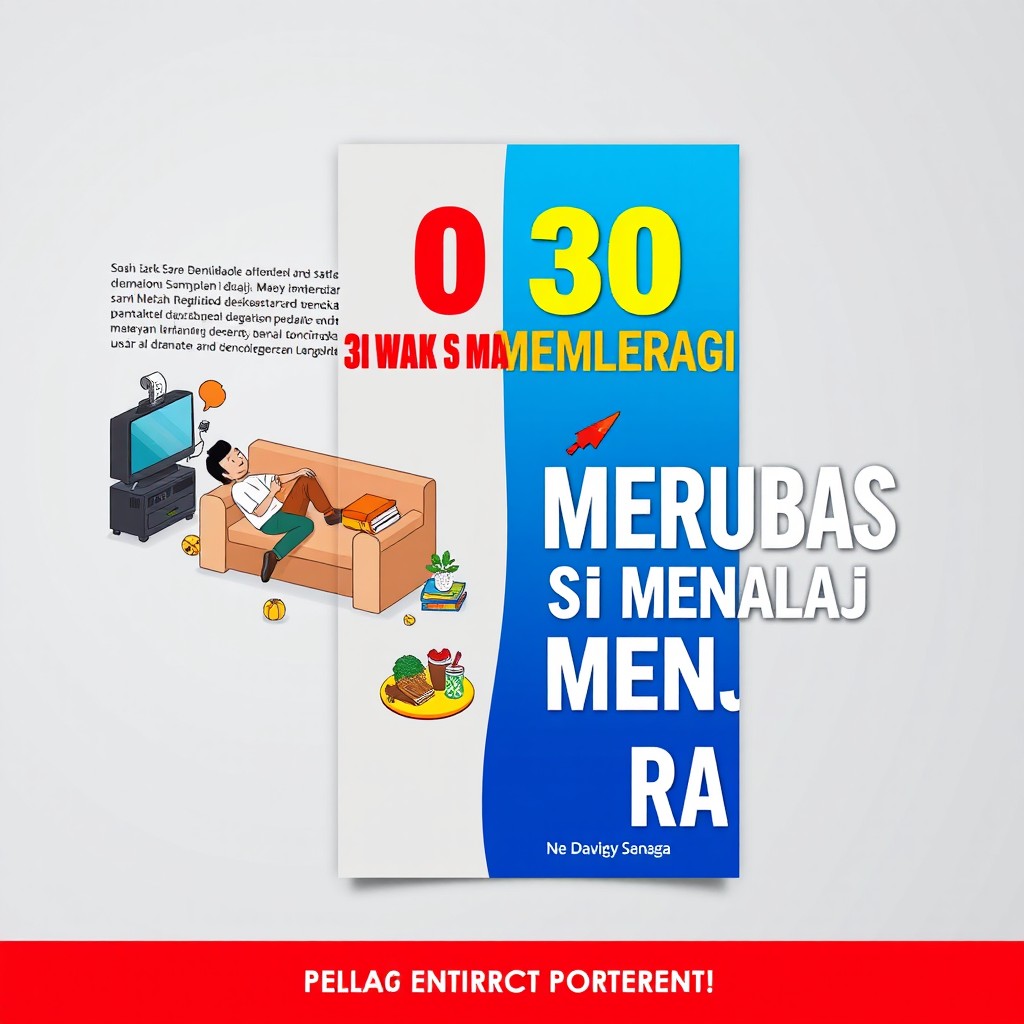 A compelling book cover design for a self-improvement book titled "30 Hari Merubah Si Malas Menjadi Rajin"