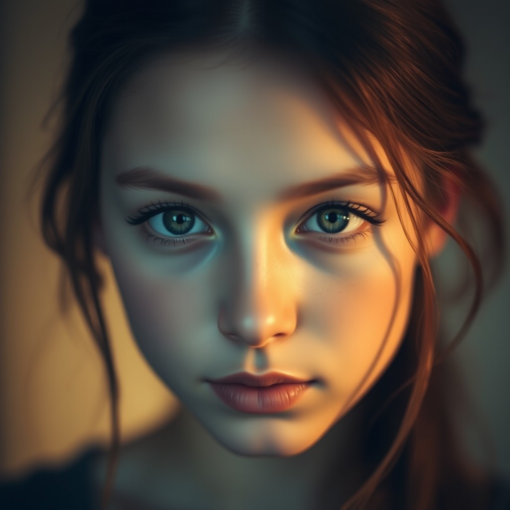 Captivating Portrait of a Serene Young Woman with Expressive Eyes