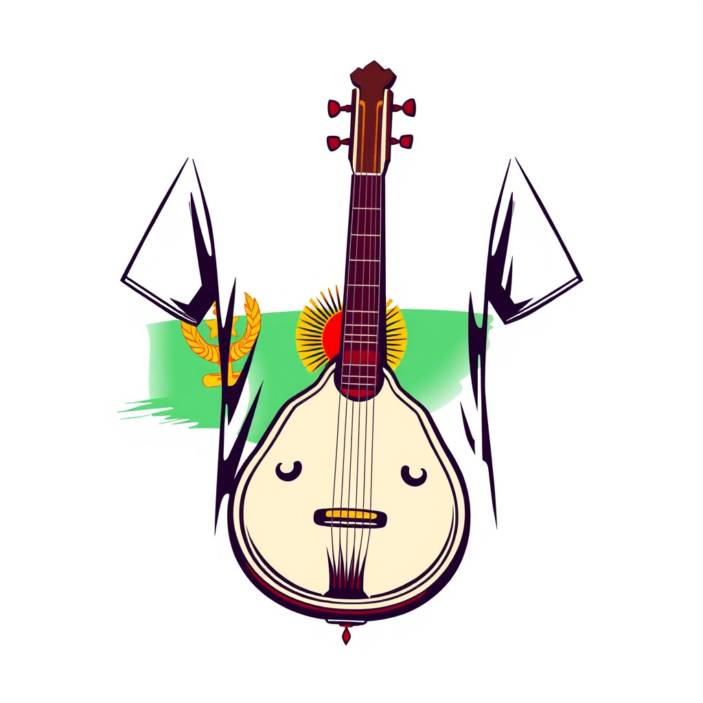 A stylish t-shirt design featuring a beautiful kurai (a traditional Bashkir musical instrument) and a distinct Bashkortostan flag