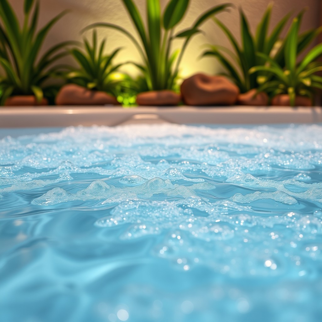 A captivating close-up of sparkling water in a luxurious jacuzzi, with bubbles gently rising to the surface