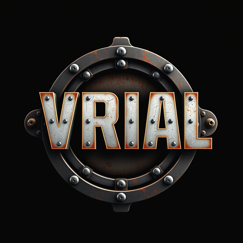 A bold industrial design featuring the word 'Vral' prominently displayed within a circular frame