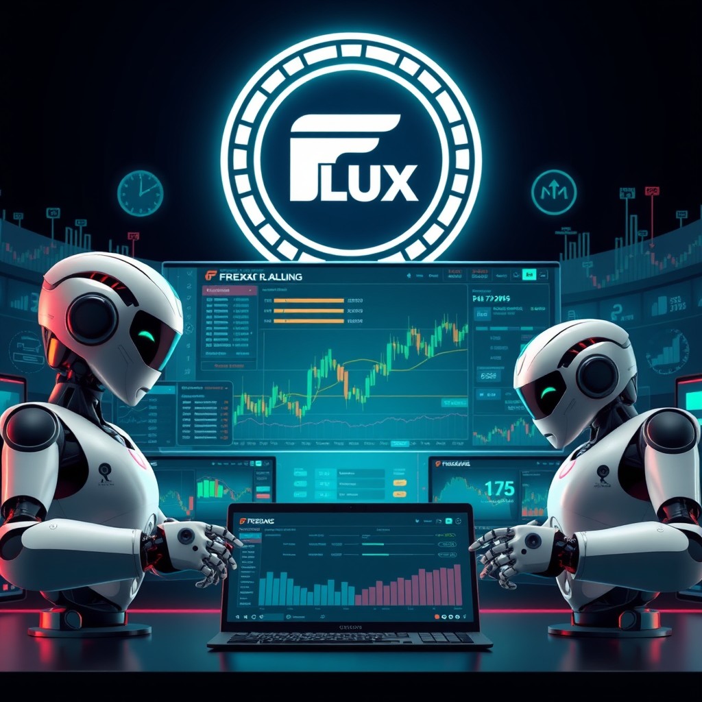 A dynamic forex trading scene featuring a large forex club application logo in the background