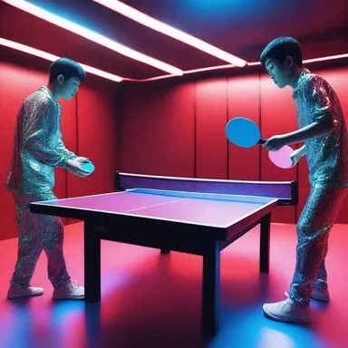 In a distant future, table tennis has evolved into an intergalactic sport played on holographic tables.