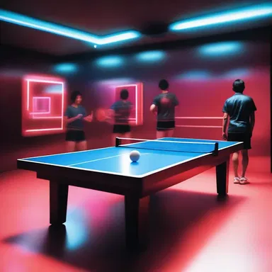 In a distant future, table tennis has evolved into an intergalactic sport played on holographic tables.