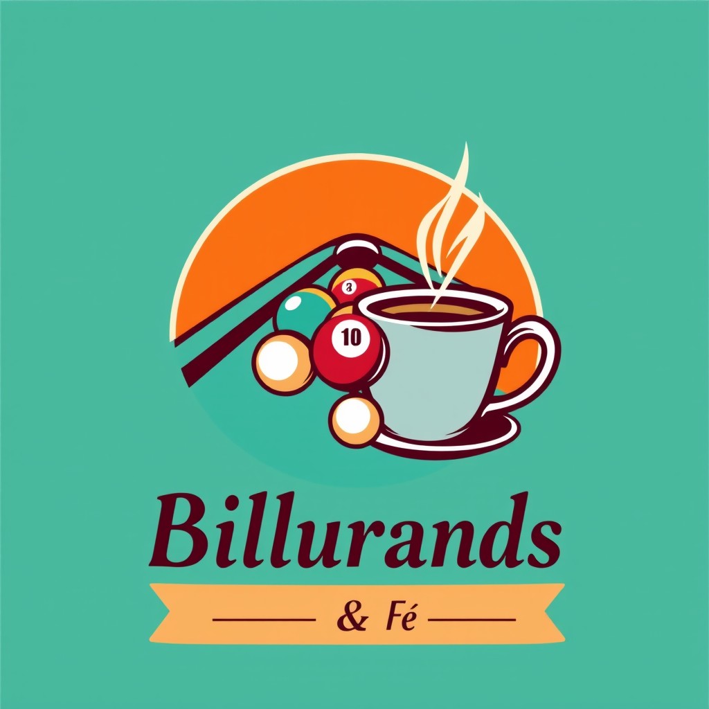 A logo design for a billiards club and café, featuring both elements clearly in one cohesive image