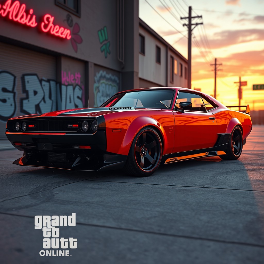A sleek and stylish Declasse Vigero ZX from GTA Online, featuring a two-tone paint job with vibrant red and black colors