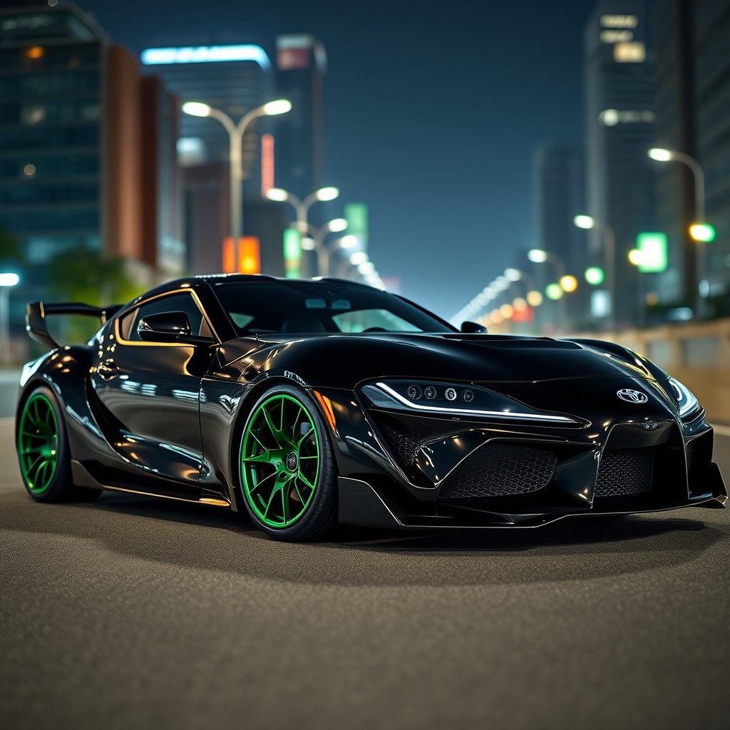 A captivating Toyota Supra MK9 with a design that combines elements of the classic Supra MK4 and the iconic Nissan GT-R R34
