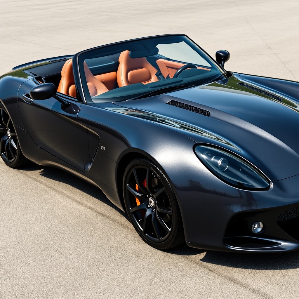 A stunning TVR Cerbera sports car, featuring a sleek dark metallic grey exterior that glistens under the light