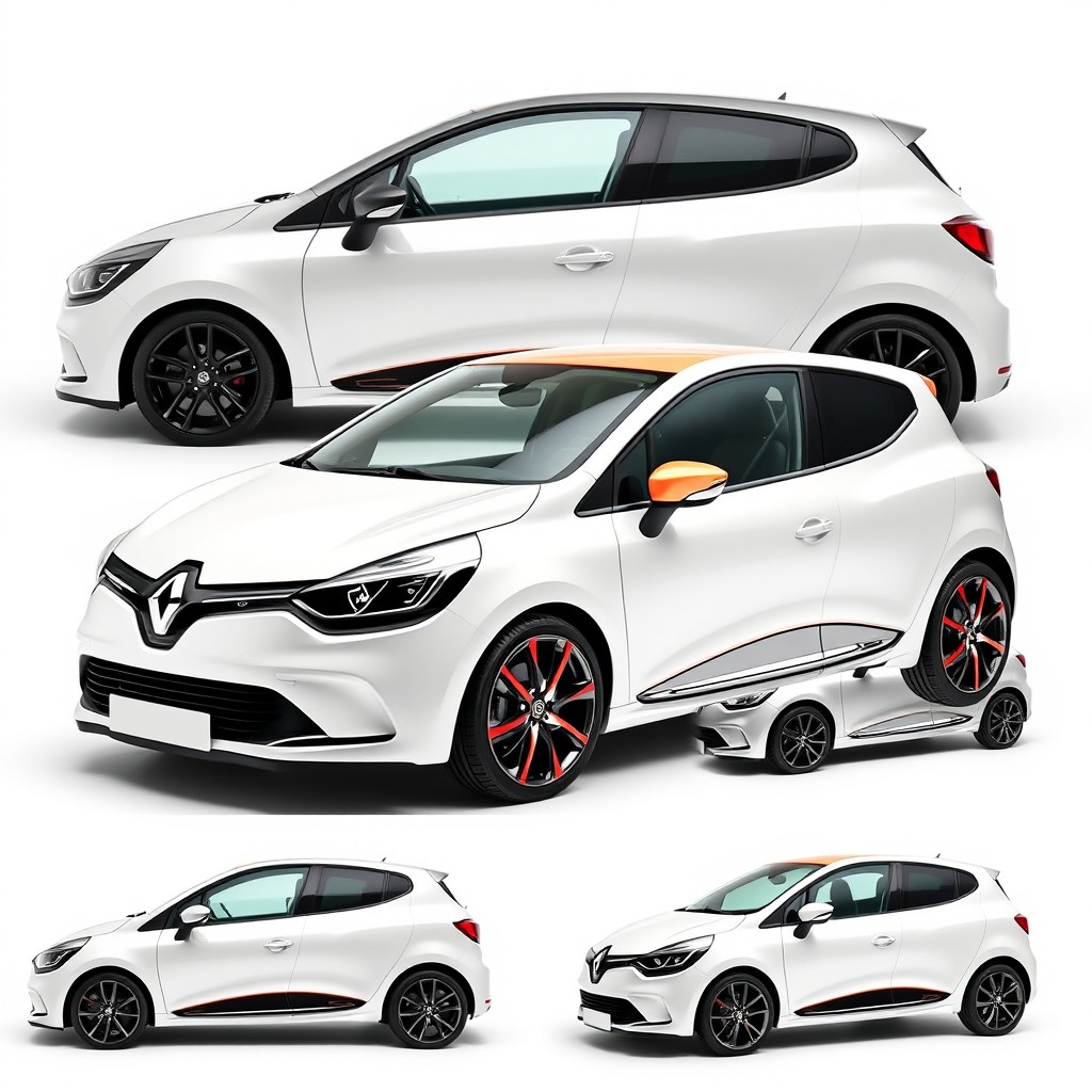 A Renault Clio 5 in glossy white, beautifully wrapped in various vinyl options to enhance its aesthetics