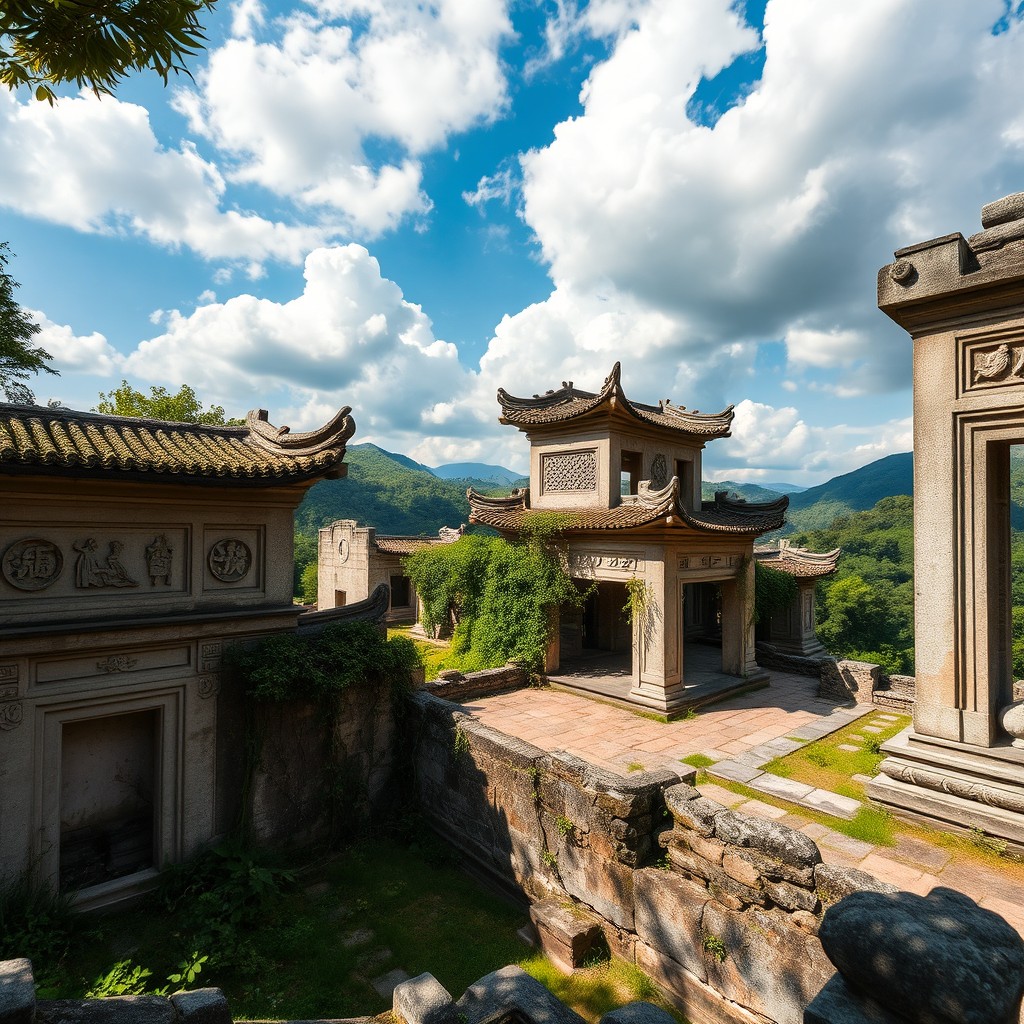 A breathtaking view of ancient Chinese ruins, showcasing the majestic architecture that has aged beautifully over time