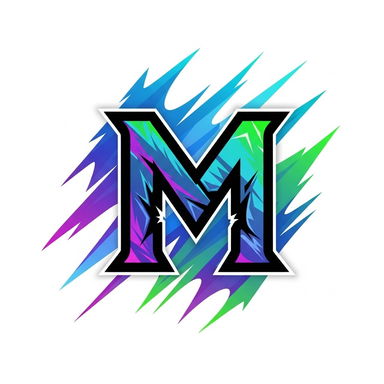 A vibrant, anime-style logo featuring a prominent, stylized letter 'M'