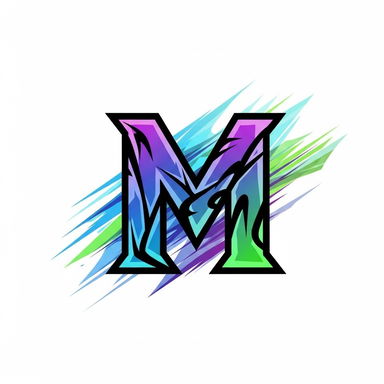A vibrant, anime-style logo featuring a prominent, stylized letter 'M'