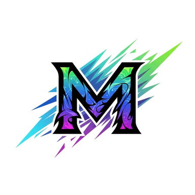 A vibrant, anime-style logo featuring a prominent, stylized letter 'M'