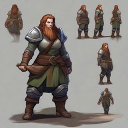 Create an image of a female dwarven earthbender dressed in heavy armor. She is using her powers to conjure a wall made from rocks and timber, rising from the ground.