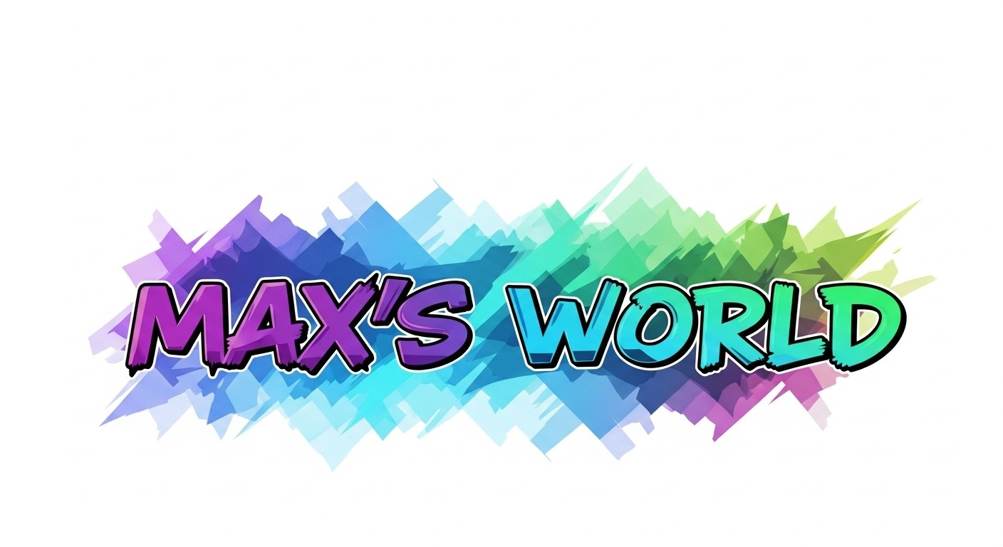 A vibrant, anime-style wordmark featuring the text 'Max's World'