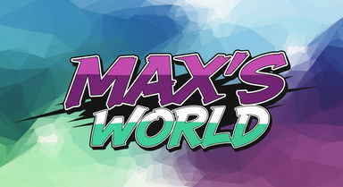 A vibrant, anime-style wordmark featuring the text 'Max's World'