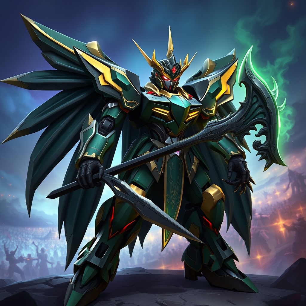 A striking and formidable Gundam design inspired by Abaddon from Dota 2