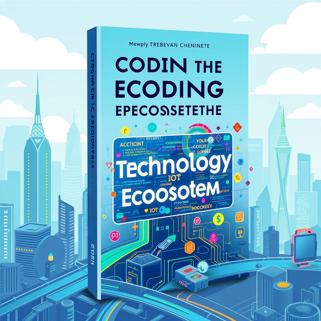 A visually captivating cover design for a book titled 'Coding for the Technology Ecosystem'