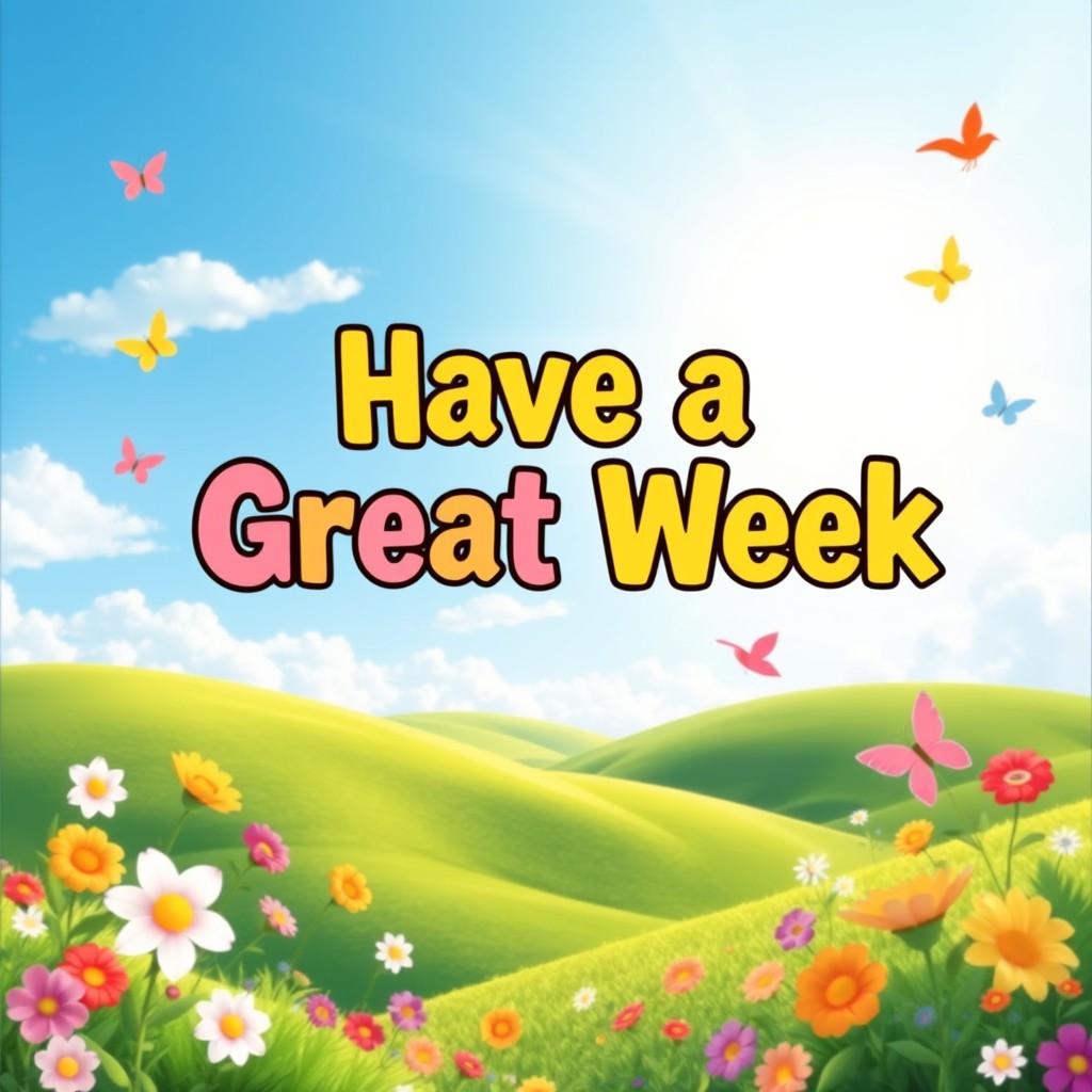 A vibrant and cheerful design for a social media post that says 'Have a Great Week' in bold, friendly typography