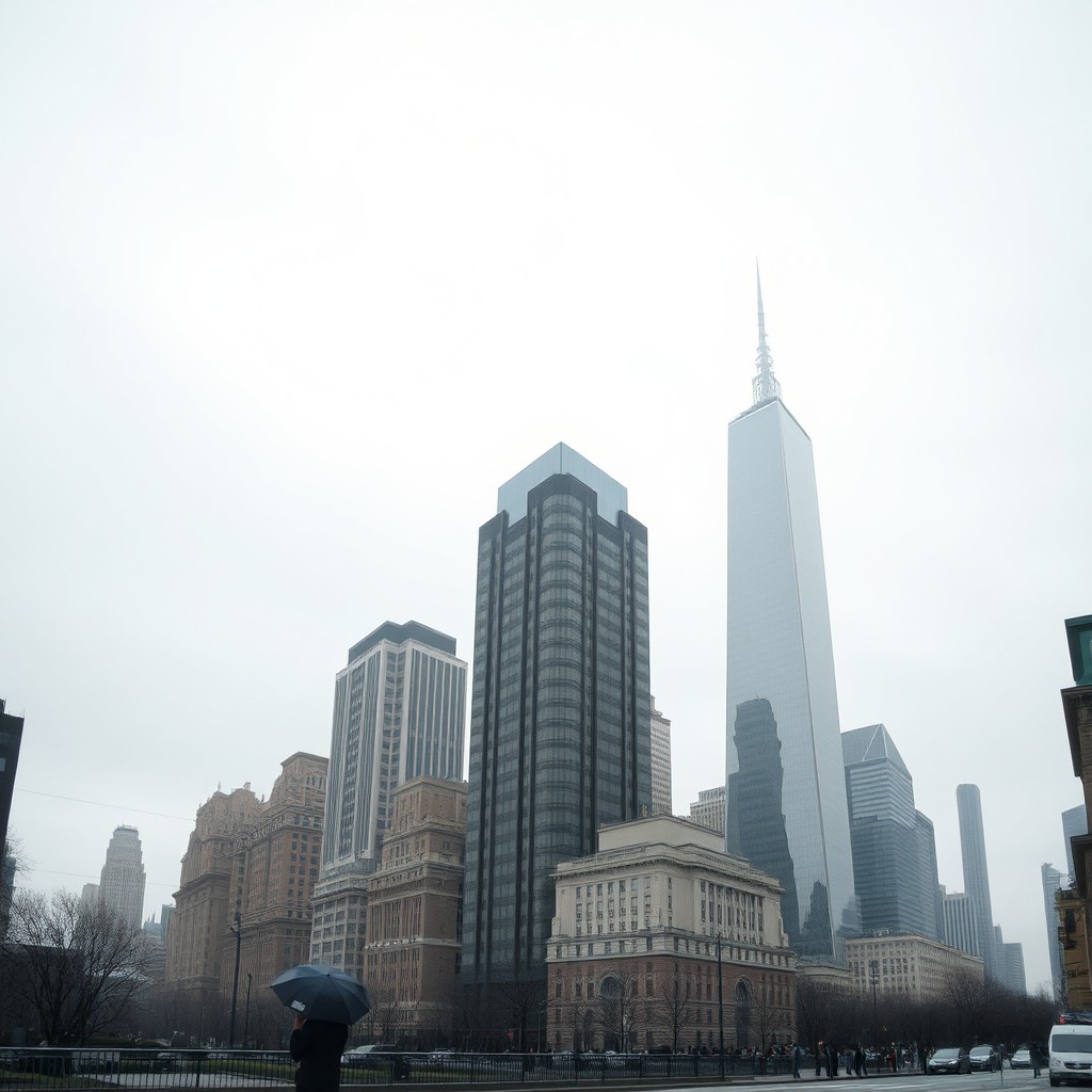 A scene depicting Capital City on a grey day, showcasing a slightly dull atmosphere with muted colors