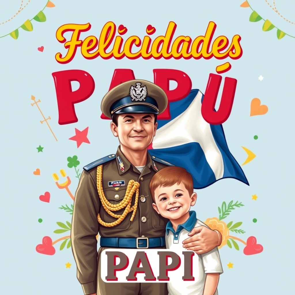 A charming postcard featuring the phrase "Felicidades PAPÁ" in bold and decorative letters
