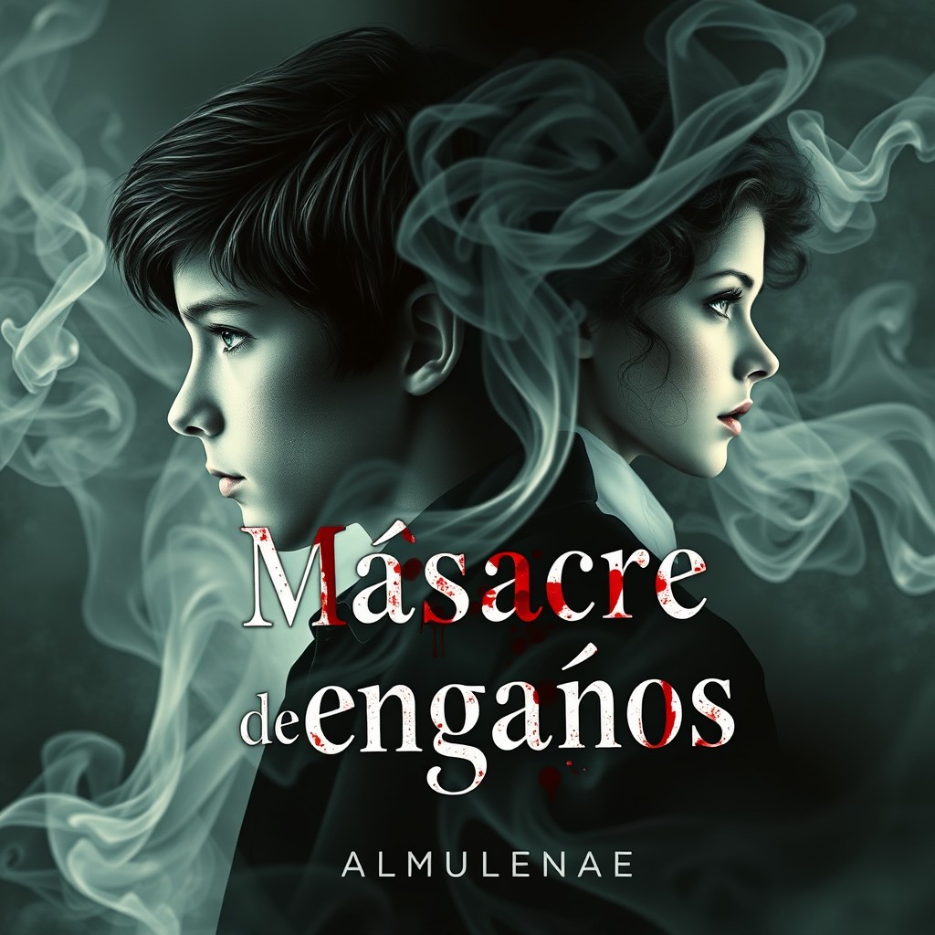 A captivating book cover design featuring a boy with dark hair and grey eyes alongside a girl with curly hair and green eyes, both depicted in profile