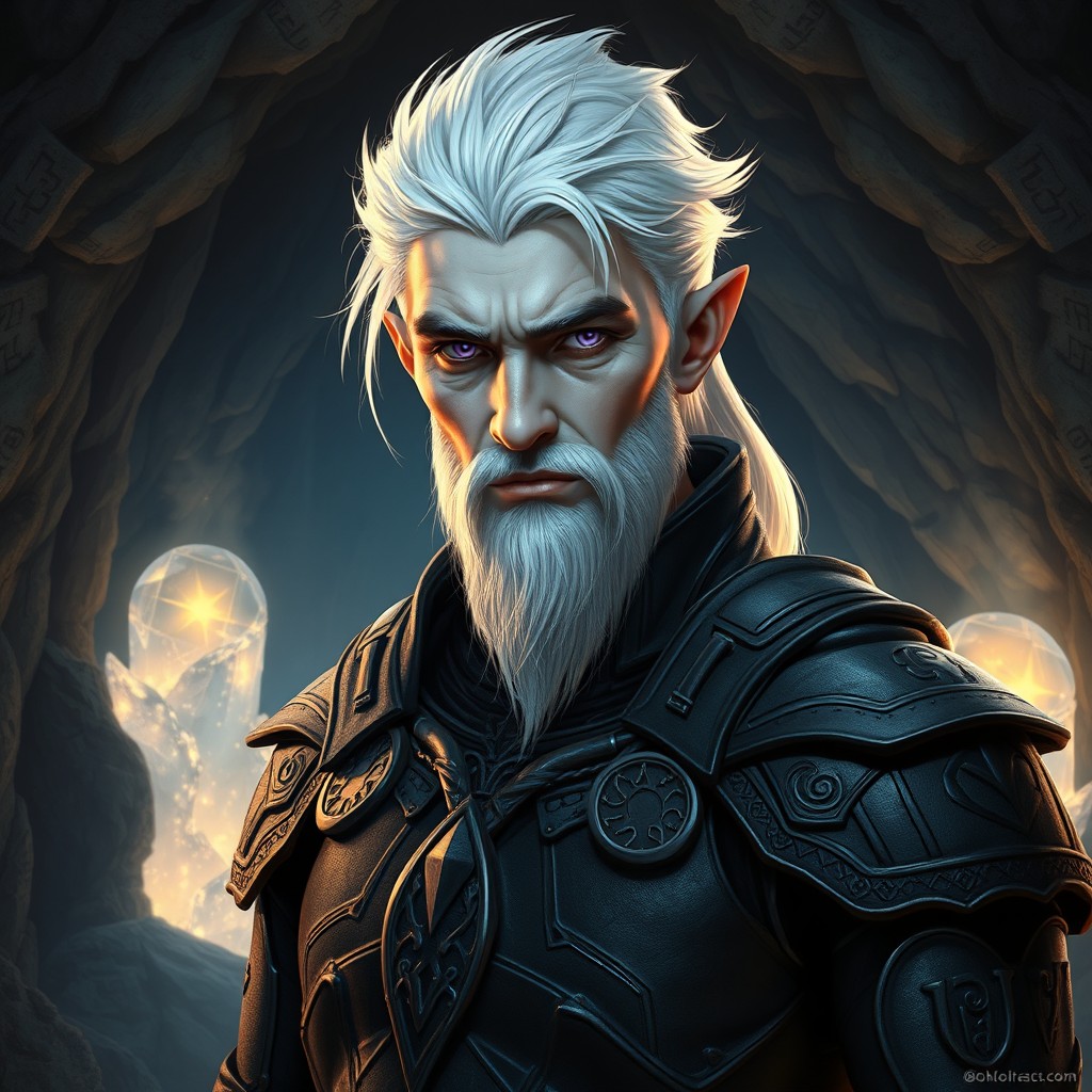 Enigmatic Drow Male in a Mystical Underground Cave